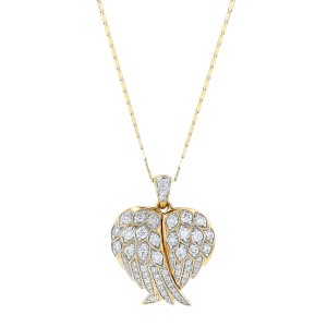 14K Yellow Gold 1.00 carat Diamonds Angel Wings Locket Necklace