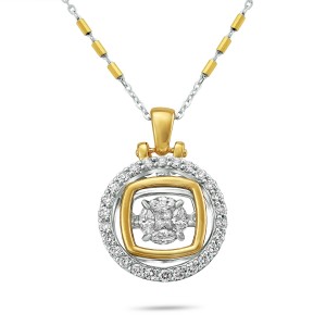 14K Two Tone Gold 0.70 carat Fusion Dancing Diamonds Round Shape Halo Necklace