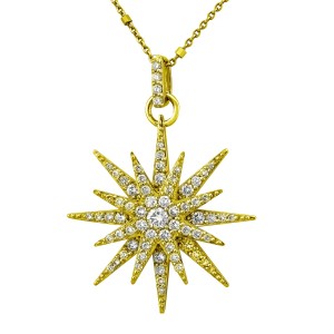 14K Yellow Gold 0.75 carat Diamonds Starburst Pendant