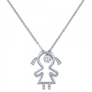 14K White Gold MIRAGIO Girl Shape Diamond Pendant