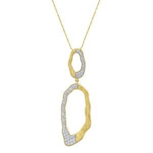 14K Yellow Gold 0.75 carat Diamonds Dual Free Form Textured Pendant