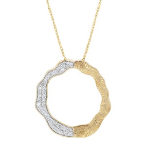 14K Yellow Gold 0.50 carat Diamonds Circle Textured Pendant