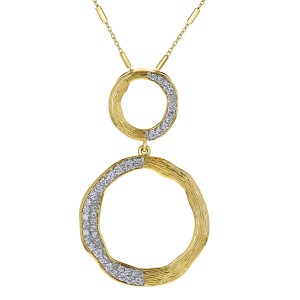 14K Yellow Gold 0.65 carat Diamonds Dual Circles Textured Pendant