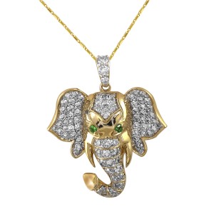 14K Yellow Gold 1.00 carat Diamonds Elephant Head Pendant
