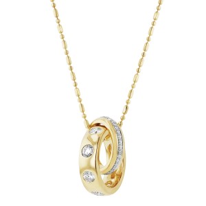 14K Yellow Gold 0.85 carat Diamonds Interlocking Rings Necklace