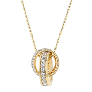 14K Yellow Gold 1.00 carat Diamonds Interlocking Rings Necklace