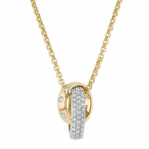 14K Yellow Gold 1.00 carat Pave Diamonds Interlocking Rings Necklace