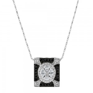 14K White Gold 1.0 carat Fancy Cut Diamonds Square Shape Necklace