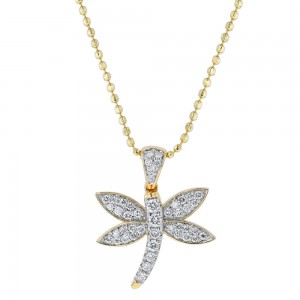 14K Yellow Gold 0.32 carat Diamonds Dragonfly Pendant