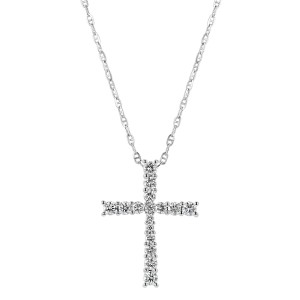 14K White Gold 0.50 carat Graduated Diamonds Cross Pendant