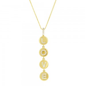 14K Yellow Gold 0.32 carat Diamonds Dangling LOVE Necklace