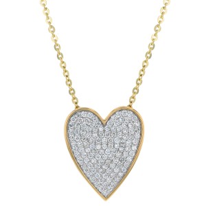 14K Yellow Gold 0.50 carat Pave Diamonds Heart Pendant
