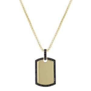14K Yellow Gold 0.33 carat Black Diamonds Dog Tag Pendant