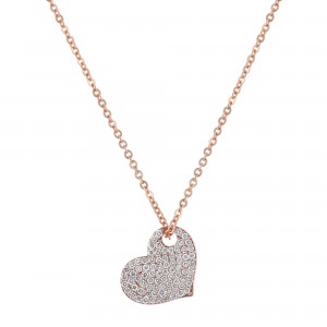 14K Rose Gold 0.35 carat Pave Diamonds Heart Pendant