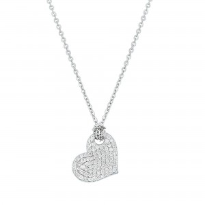 14K White Gold 0.35 carat Pave Diamonds Heart Pendant