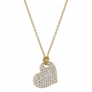 14K Yellow Gold 0.35 carat Pave Diamonds Heart Pendant