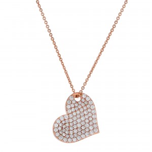 14K Rose Gold 1.00 carat Pave Diamonds Heart Pendant