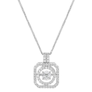 14K White Gold 0.95 carat Fusion Dancing Diamonds Octagon Shape Halo Necklace