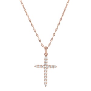 14K Rose Gold 0.23 carat Diamonds Dainty Cross Pendant