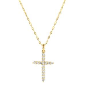 14K Yellow Gold 0.23 carat Diamonds Dainty Cross Pendant