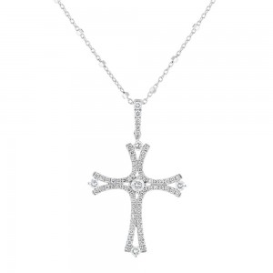 14K White Gold 0.65 carat Diamonds Modern Cross Pendant