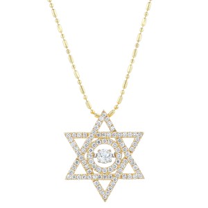 14K Yellow Gold 0.60 carat Dancing Diamond Star of David Shape Necklace