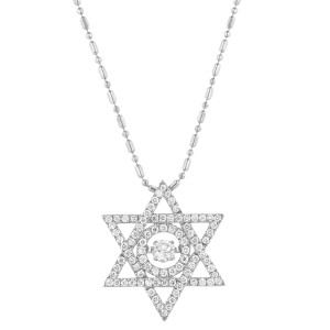 14K White Gold 0.60 carat Dancing Diamond Star of David Shape Necklace