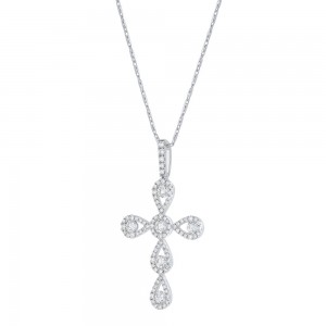14K White Gold 0.95 carat Diamonds Trendy Cross Pendant