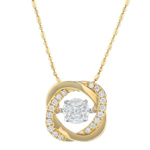 14K Yellow Gold 0.50 carat Fusion Dancing Diamonds Entwined Flower Shape Necklace