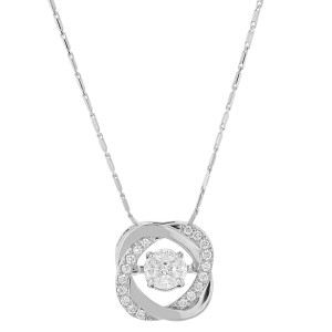 14K White Gold 0.50 carat Fusion Dancing Diamonds Entwined Flower Shape Necklace