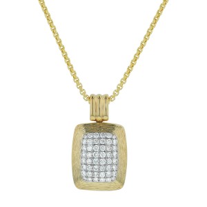 14K Yellow Gold 1.00 carat Pave Diamonds Textured Rectangle Pendant