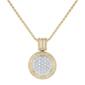 14K Yellow Gold 0.75 carat Pave Diamonds Textured Round Bail Pendant