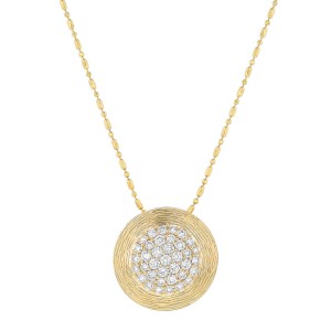 14K Yellow Gold 0.75 carat Pave Diamonds Textured Round Slider Pendant