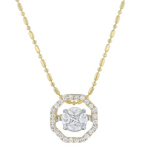 14K Yellow Gold 0.50 carat Fusion Dancing Diamonds Octagon Halo Necklace
