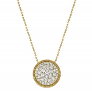 14K Yellow Gold 0.70 carat Pave Diamonds Round Textured Pendant