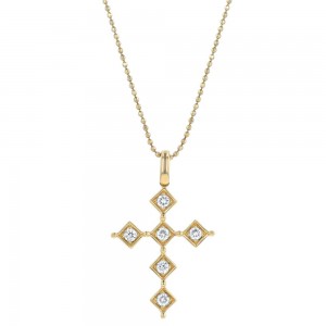 14K Yellow Gold 0.25 carat Diamonds Cross Pendant