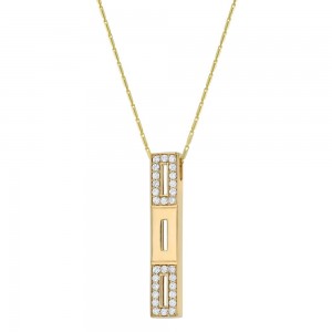 14K Yellow Gold 0.33 carat Diamonds Geometric Rectangle Necklace