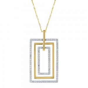 14K Yellow Gold 1 carat Diamonds Geometric Rectangle Necklace