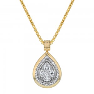 14K Yellow Gold 0.95 carat Fancy Cut Diamonds Pear Shape Halo Necklace