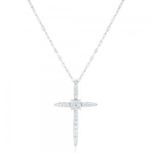 14K White Gold 0.20 carat Diamonds Dainty Cross Pendant