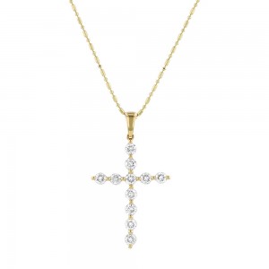 14K Yellow Gold 1.0 carat Diamonds Shared Prongs Cross Pendant