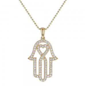 14K Yellow Gold 0.50 carat Diamonds HAMSA HAND Necklace
