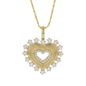 14K Yellow Gold 0.75 carat Diamonds Textured Heart Pendant