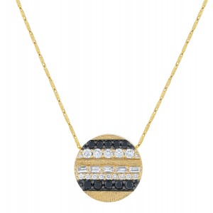 14K Yellow Gold 1.00 carat Black and White Diamonds Textured Pendant