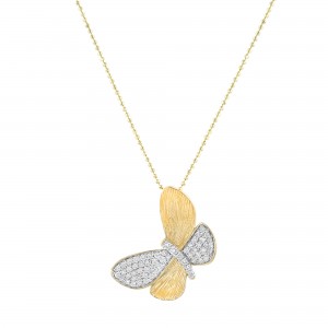 14K Yellow Gold 0.50 carat Diamonds Textured Butterfly Necklace