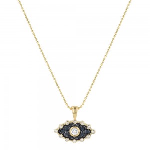 14K Yellow Gold 0.40 carat Black and White Diamonds EVIL EYE Necklace