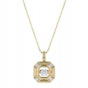 14K Yellow Gold 0.33 carat Dancing Diamond Octagon Necklace