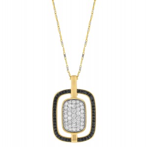 14K Yellow Gold 1.25 carats Black and White Diamonds Pendant