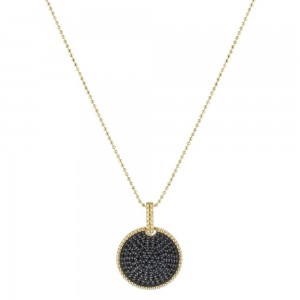 14K Yellow Gold 0.70 carat Black Diamonds Round Disk Pendant