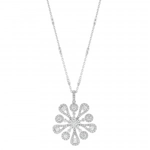 14K White Gold 2.30 carat Diamonds Large Flower Necklace
